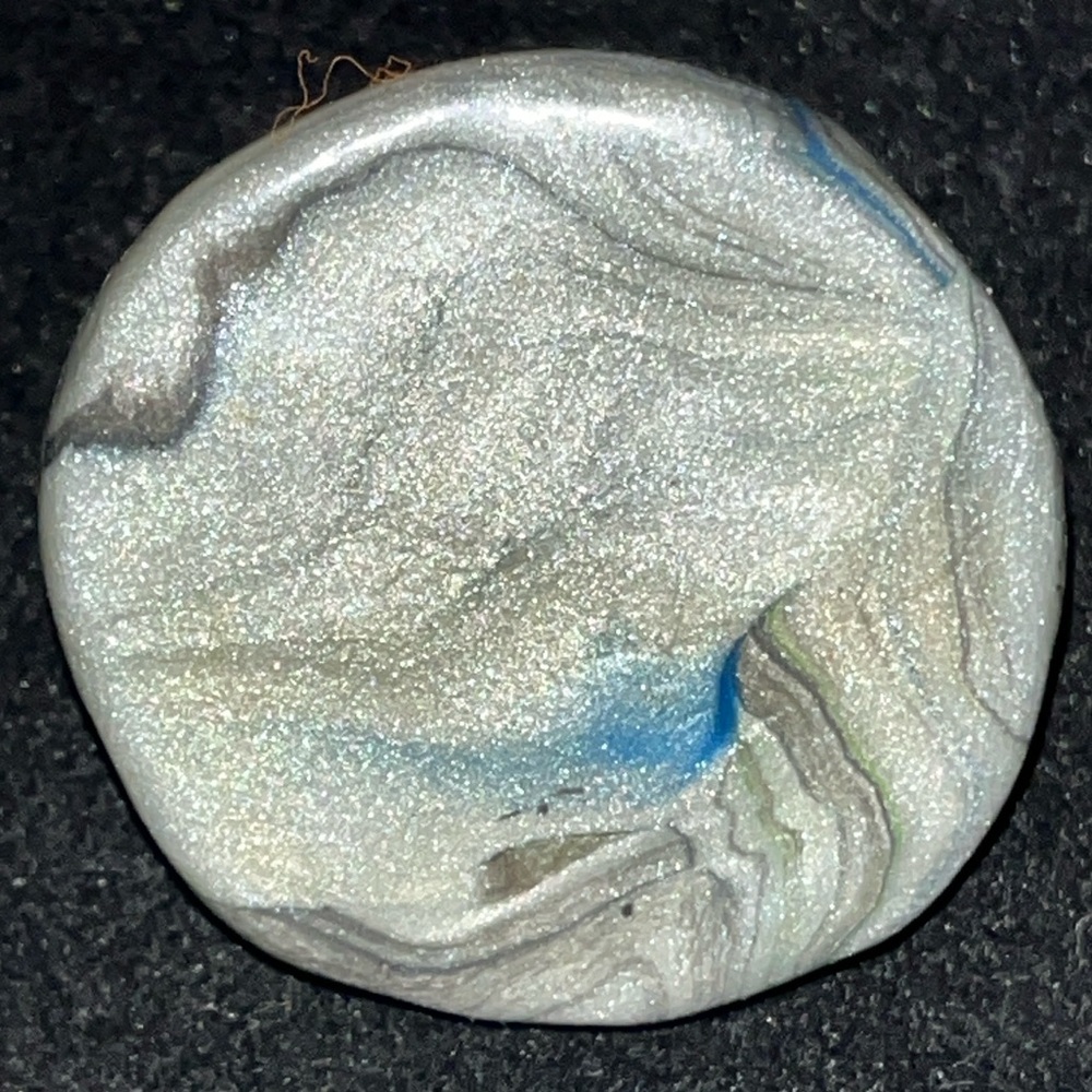 Silver and Blue Swirl Round Unique Rare One of a Kind Handmade Ring, Size 7 1/2